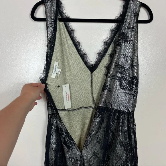 Francesca’s Lace Metallic V Neck Mini Dress Small Witchy Grunge Whimsigoth Fairy - Picture 7 of 9